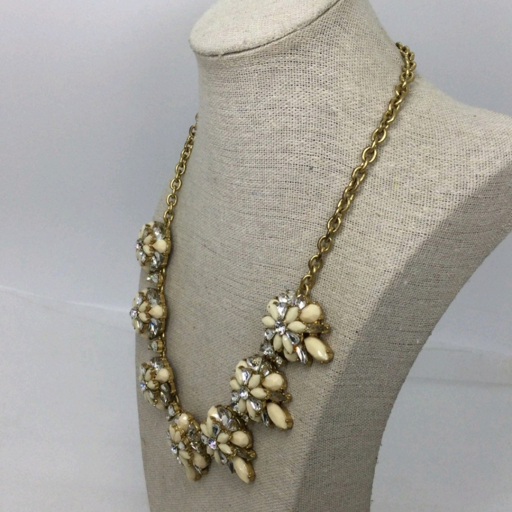 J. Crew Clear & Off White Rhinestone Statement Necklace - Picture 2 of 5